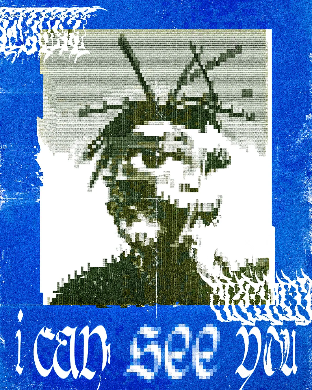 poster design of a woman holding a phone containing an eye inside it
